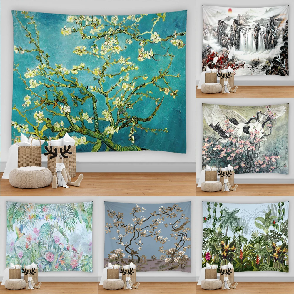 

Creative Flowers Birds Printing Tapestry Art Decor Bohemian Chinese style Wall Hanging Beach Towel Tapestries Dorm Home Decor