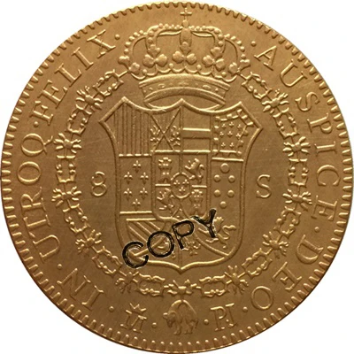 24 K позолоченный 1773 ИСПАНИЯ 8 эскудо-Carlos III монеты скопировать