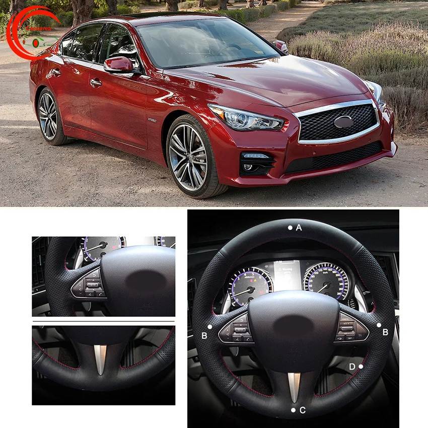 

Для Infiniti Q50 2014-2017 Черная кожа чехол рулевого колеса автомобиля DIY ручной работы на заказ