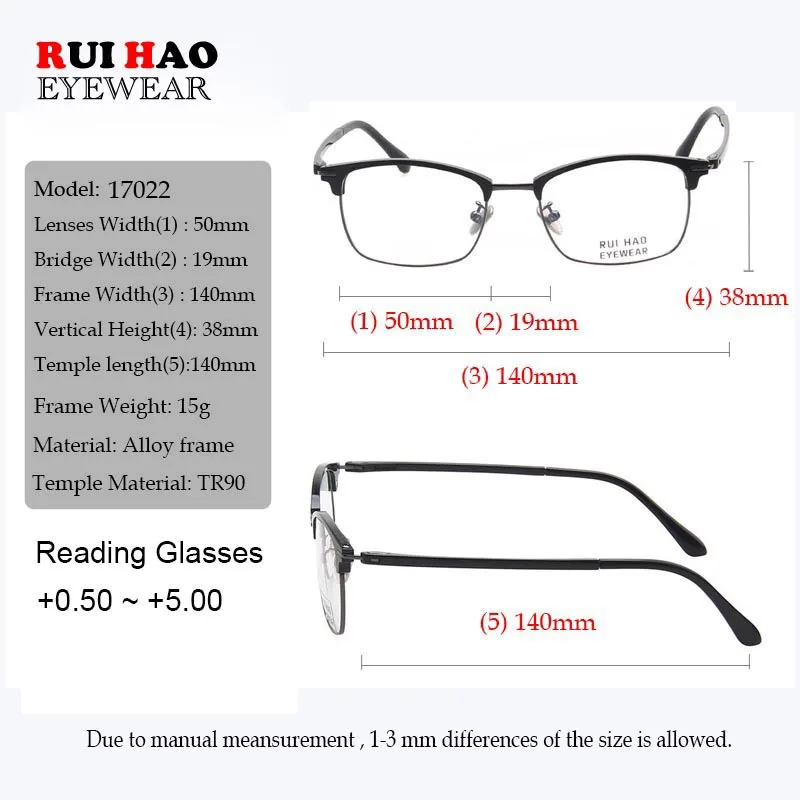 Clear Reading Glasses Presbyopic Eyeglasses Eyebrow Frame +0.50~+5.00 Read Spectacles Optical Prescription 17022 | Аксессуары для
