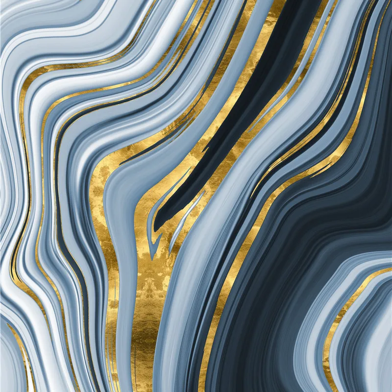 

Golden Geometric Flowing Lines Painting Core Blue Abstract Light Luxury Porch Home Decorative Canvas Picture Contemporary Art