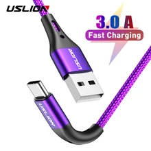 USLION 3A USB Type C Data Cable For Samsung Galaxy S10 S9 Xiaomi Redmi Note 7 Huawei Fast Charging Mobile Phone Chargers 2m 3m
