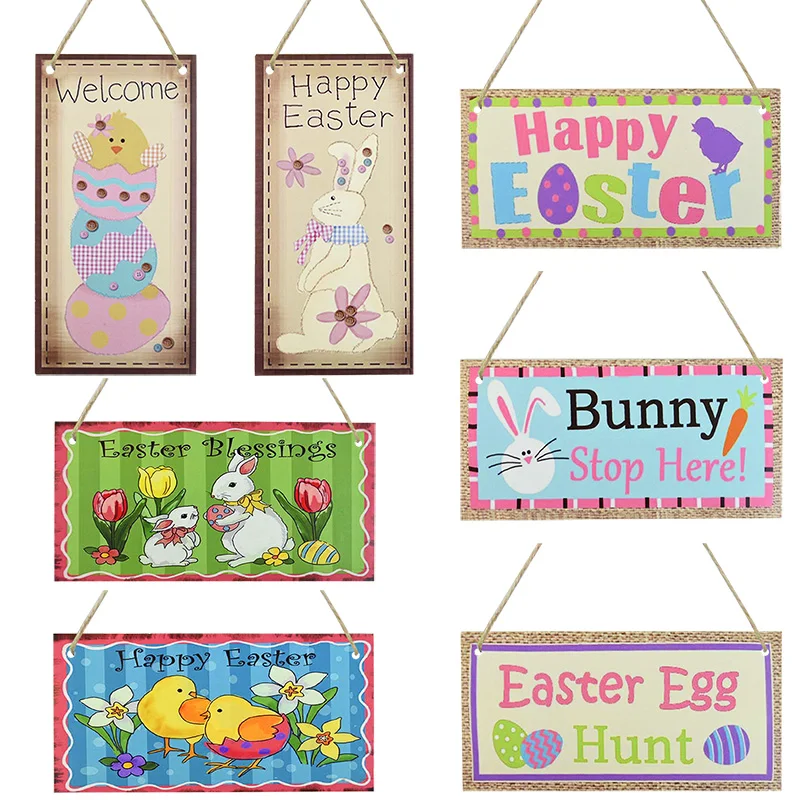 

1Pc Happy Easter Wooden Hanger Pendant Easter Rabbit Egg Sign Plaque For Easter Themed Home Party Door Wall Garden Hanging Decor