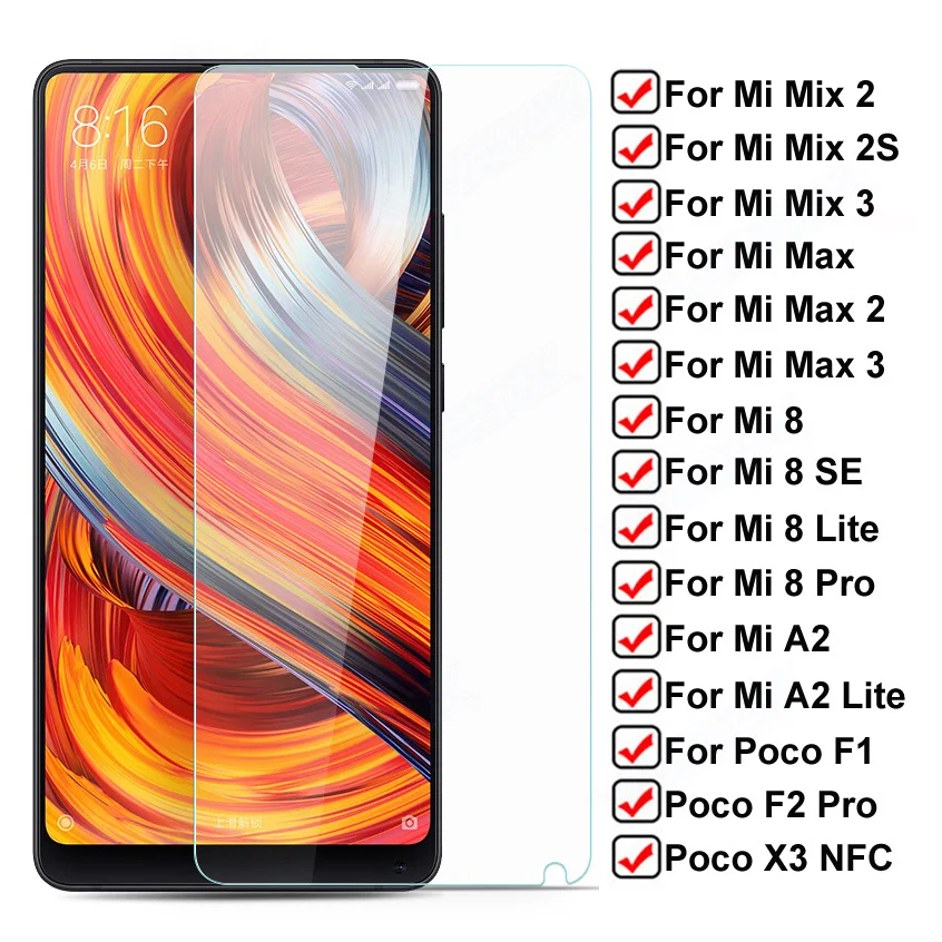 

Закаленное стекло 9H для Xiaomi Mi Mix 2S Max 2 3, Защитное стекло для Mi 8 SE Lite Poco X3 NFC F1 F2 Pro, защитная пленка, чехол