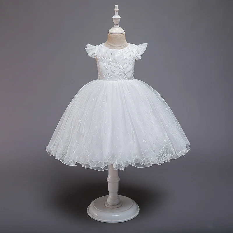 

Elegant Pearl Cake dress Princess Girls Wedding Party Dress For Wedding Flower Girl Dress Children Clothes Ceremonies Dress 2020