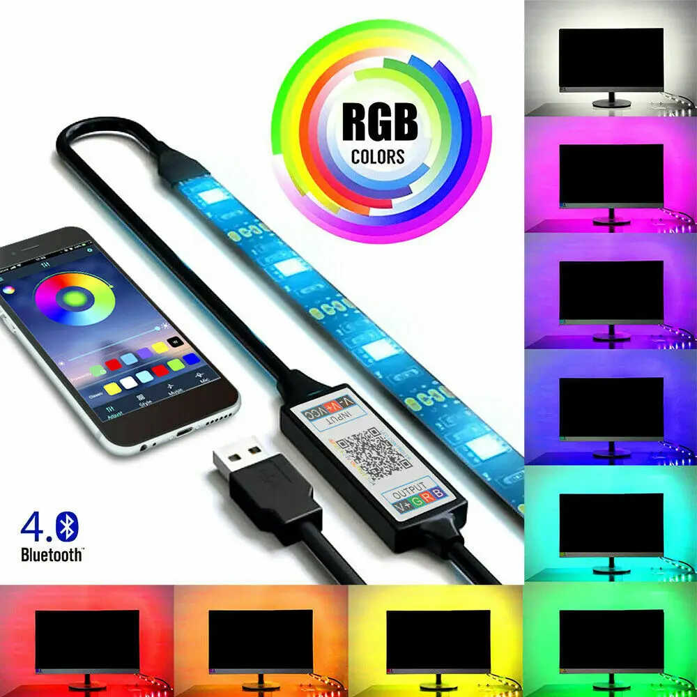 Светодиодная лента RGB с управлением через приложение по Bluetooth USB для фона