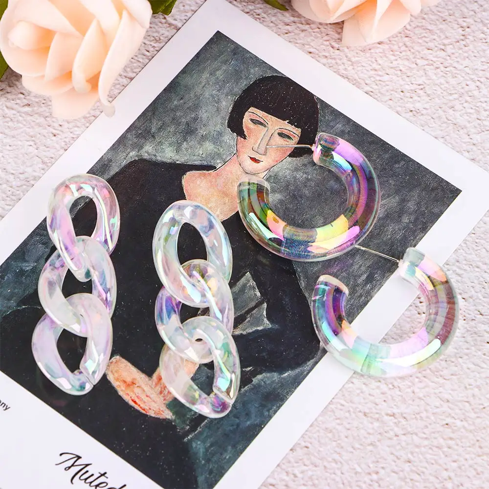 Модные прозрачные акриловые серьги кольца из смолы геометрические неправильной