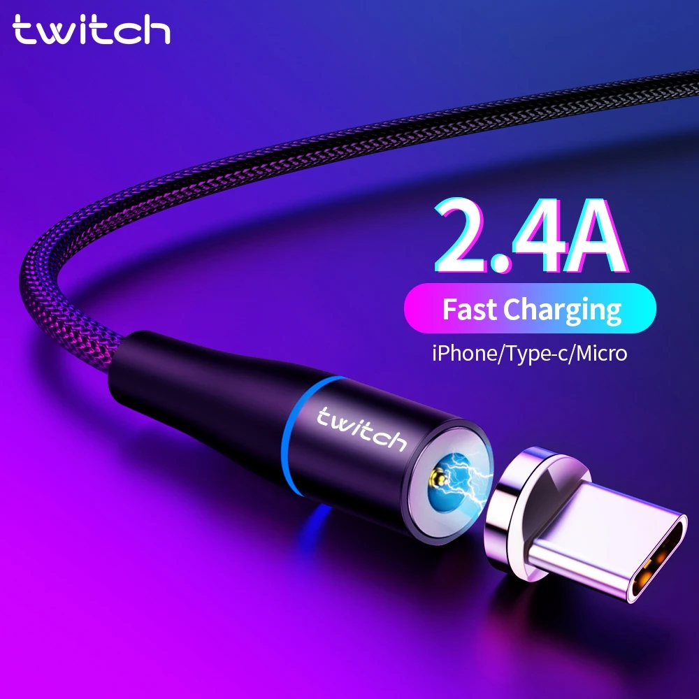 Магнитный USB кабель Twitch 2 м 1 usb Тип c шнур для быстрой зарядки Samsung S10 S9 xiaomi Mi9 Huawei C