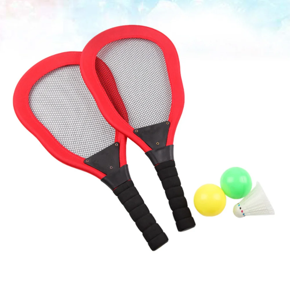 

5pcs Sports Children's Cloth Art Tennis Racket Badminton Beach Racket Kids Outdoor Supplies (Red 2pcs Racket + 1pc Badminton