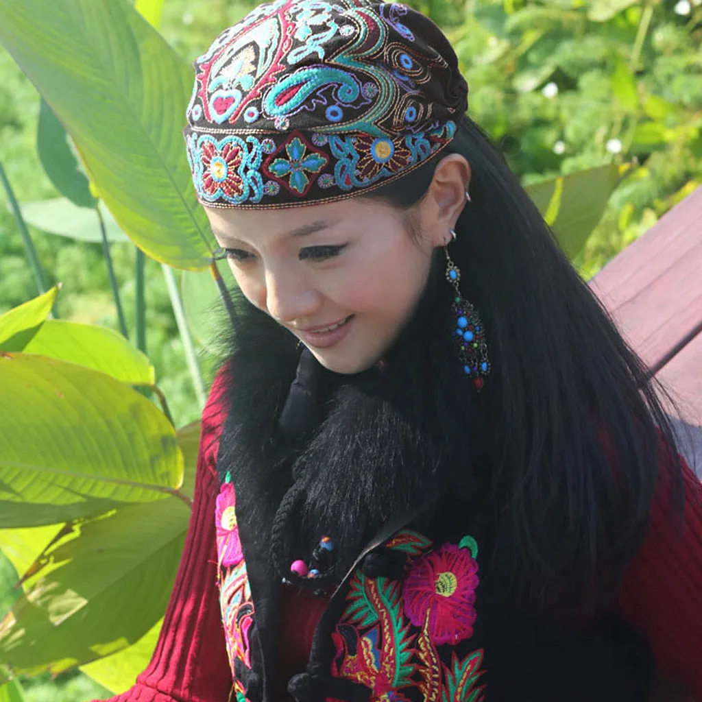 Женская шапка тюрбан в этническом стиле с цветочной вышивкой|Женские Skullies и