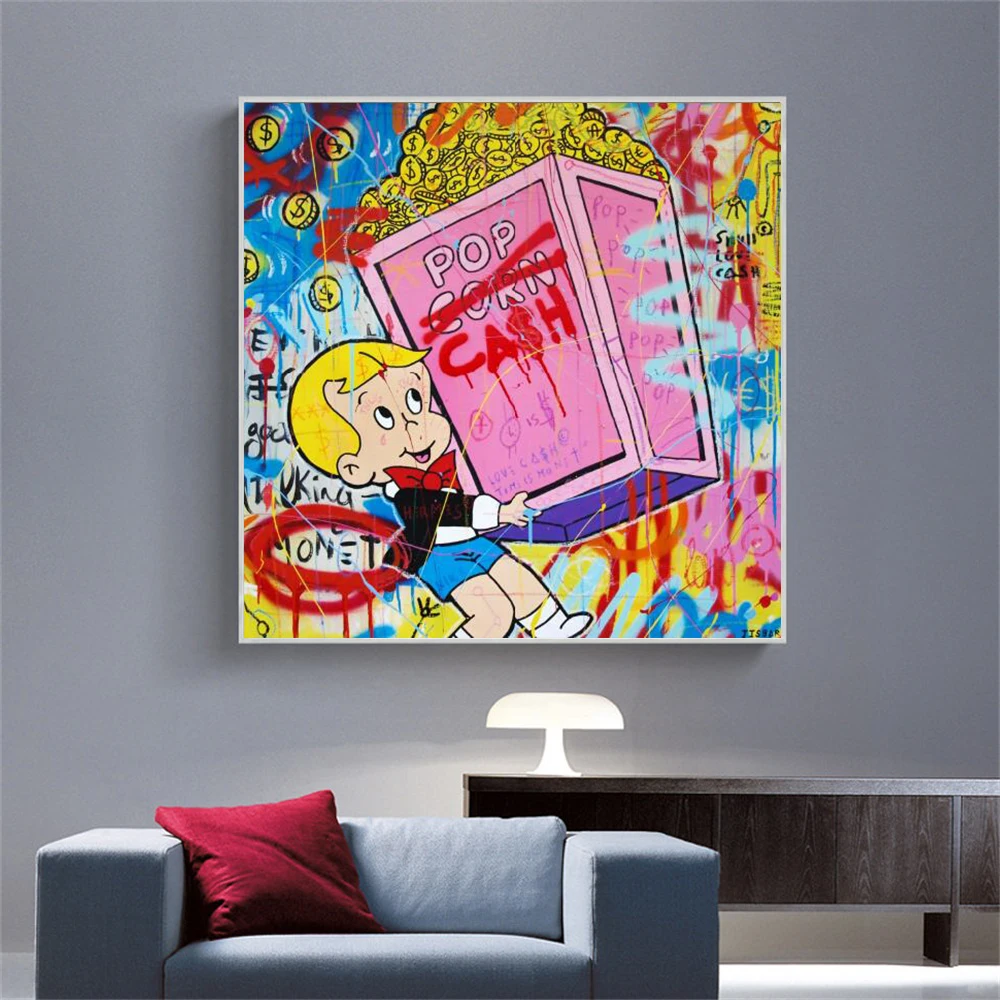 

Street Pop Art A Bucket of Gold Coins Poster And Canvas Print Painting Graffiti Art Cartoon for Room Home Wall One Piece Decor