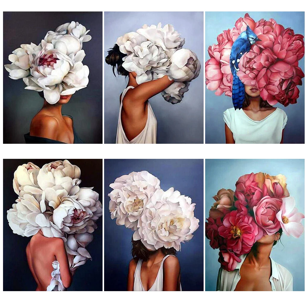 5d алмазная живопись сделай сам мозаика с красивой головой и цветами