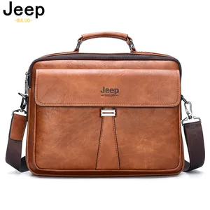 jeep buluo mens business briefcase laptop bag waterproof split leather men computers handbags man shoulder travel bags free global shipping