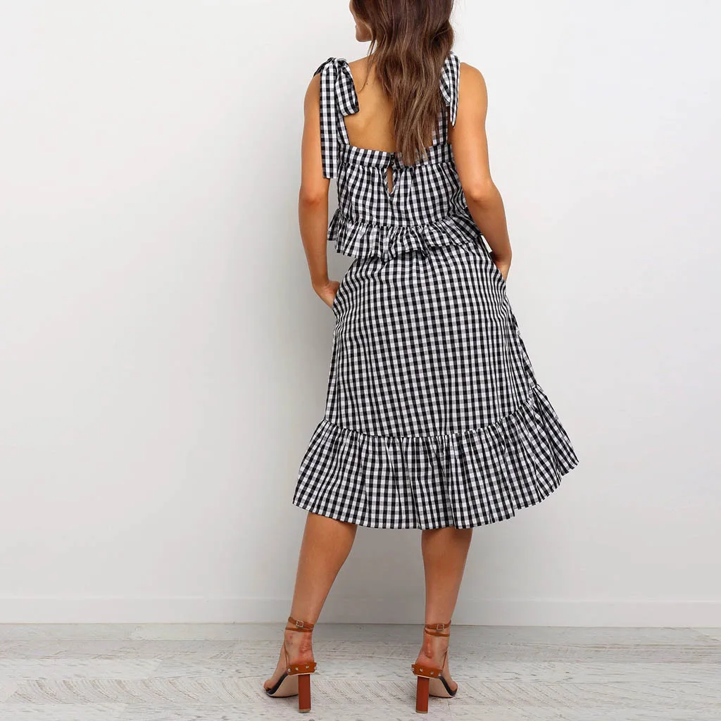 Stripe Two Piece Set Women Summer A-line Sundress Short Sleeve Blouse Woman Loose Womens Tracksuit Skirt And Top G3 |