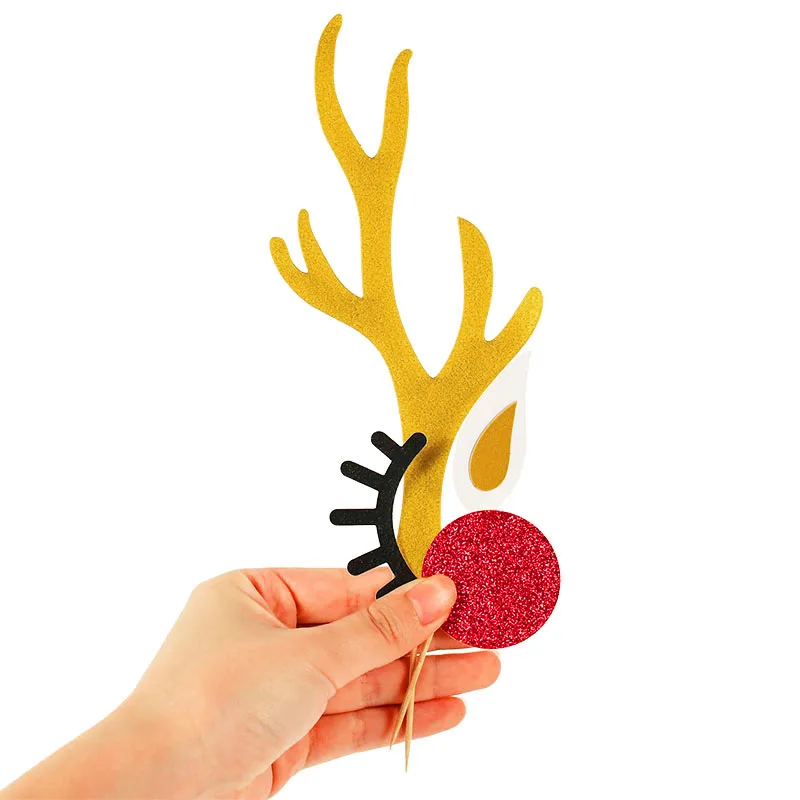 Рогатый торт Топпер блестящий Рождественский олень с ресницами нос уши для