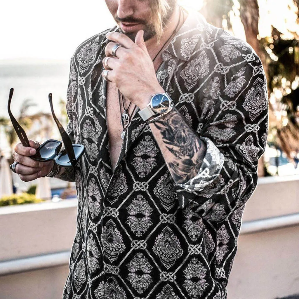 Модная мужская Осенняя Свободная Повседневная рубашка с леопардовым принтом