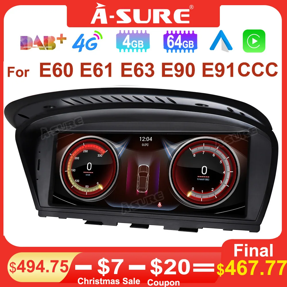 

A-Sure 8 Core Qualcomm Snapdragon Android 10 Car Radio 4GB+64GB CarPlay 4G LTE SIM WIFI GPS Navigation For BMW E63 E60 E90 CCC