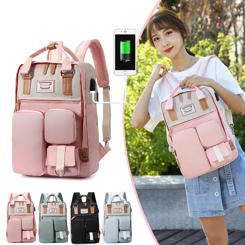 

Korean Style Girls Oxford School Backpack New Fashion Large Capacity Women Travel Sports With Usb Waterproof Zipper Laptop Bag