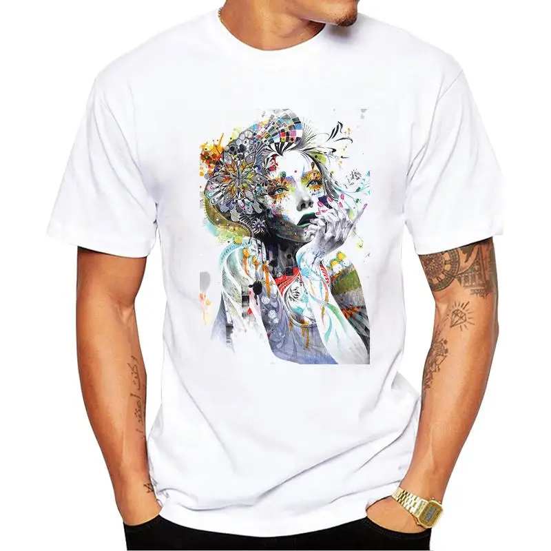 

FPACE New Arrivals Men T-Shirt Fashion Painted Flower Girl Printed Tops Short Sleeve Cool Tshirts Funny Tee