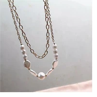 new double layer necklace wearing pearl temperament fashion simple sweater chain woman