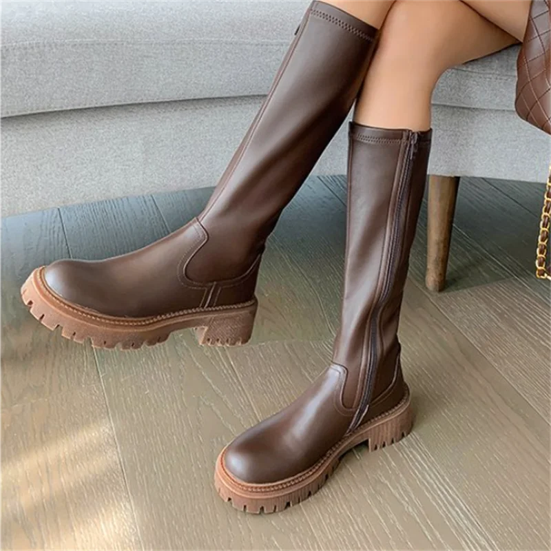 

2022 Winter Knee-High Women Boots Snow Designer New Fashion Chelsea Chunky Warm Goth Casual Botas Mid Heels Platform Mujer Shoes