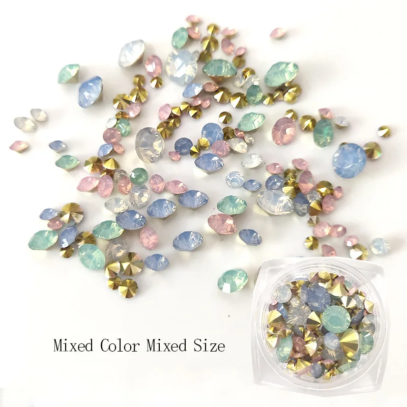 

Resin Round Conical Mixed Size Small Square Box Packaging 100Pcs 3D For Clothing Nail Decoration Rhinestones