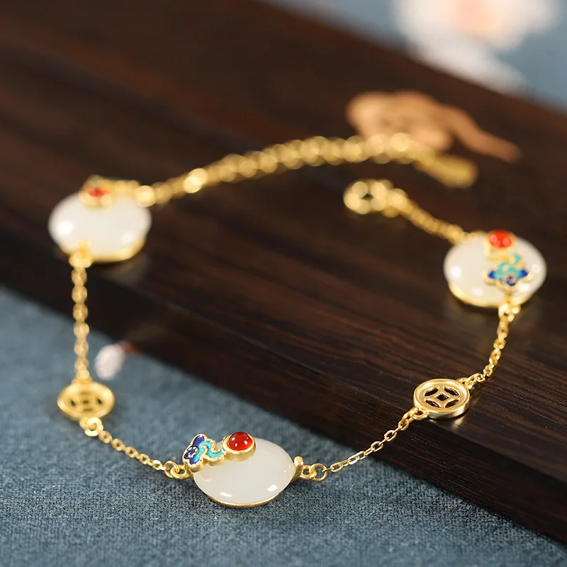 

Браслет из серебра S925 пробы с изображением сгоревшего синего облака и монет, Женский Классический безопасный браслет в национальном стиле ...