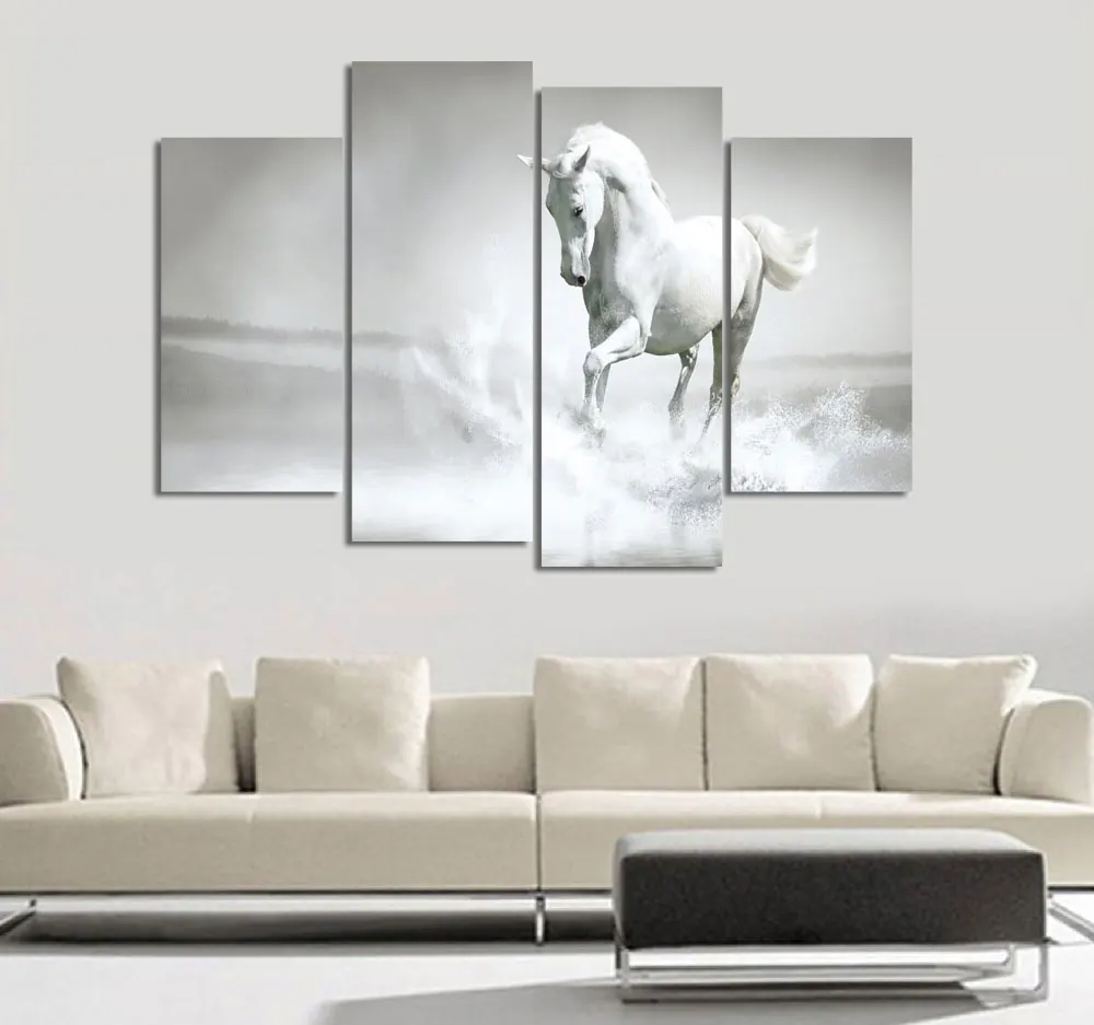 4 шт. Настенная картина без рамки с изображением черной лошади | Дом и сад