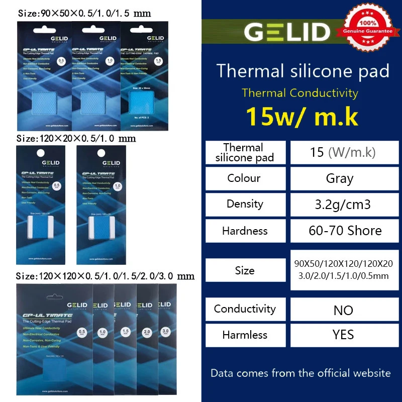 

Gelid GP-Ultimate Multi-size high-performance 15W/mK thermal pad CPU/GPU Graphics Card Thermal Pad Motherboard Thermal pad
