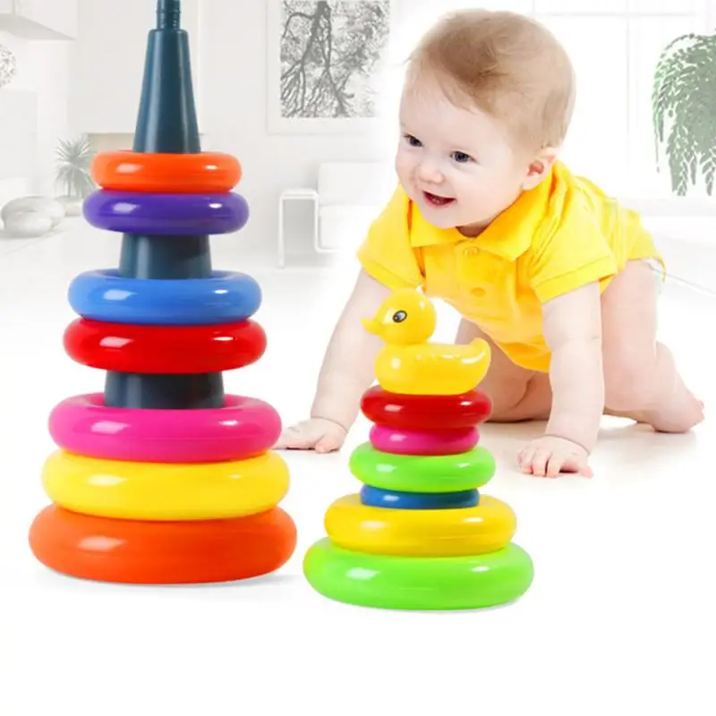 

9/11 Floor Children's Little Yellow Duck Tower Stacking Circle Toys Baby Early Childhood Education Puzzle Ring Toy Kids Toys