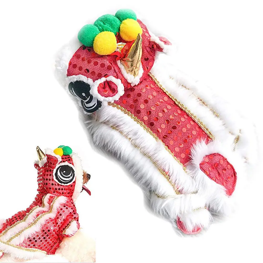 Chritmas Львы танцевальный ткань с блестками теплая собака одеваются пальто одежда