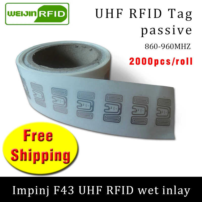 RFID метка UHF наклейка Impinj F43 EPC6C влажная инкрустация 915mhz868mhz860 960MHZ 2000 шт Бесплатная