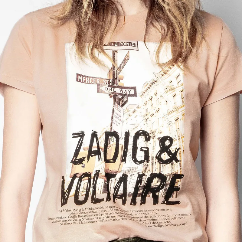 

High Street Slim Fashion Print Pink Summer Ladies Cotton T-Shirt Ladies Casual New Short Sleeve Top Female Designed Tees ML046