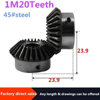 2pcs bevel gear 1m 20teeth 45 steel inner hole 5mm6mm7mm8 mm gear 90 degrees meshing angle steel gears screw hole m5