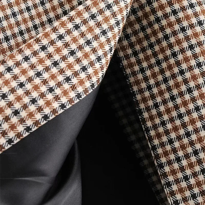 

Za Frauen Blazer Casual Brown berprft Jacke Weibliche Herbst Lange Hlse Frau Winter Mantel Geflochten Blazer Taste Up Mntel