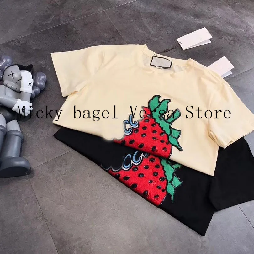

2021 luxury brand big strawberry letter printing fashion women's top temperament round neck versatile loose short sleeve T-shirt