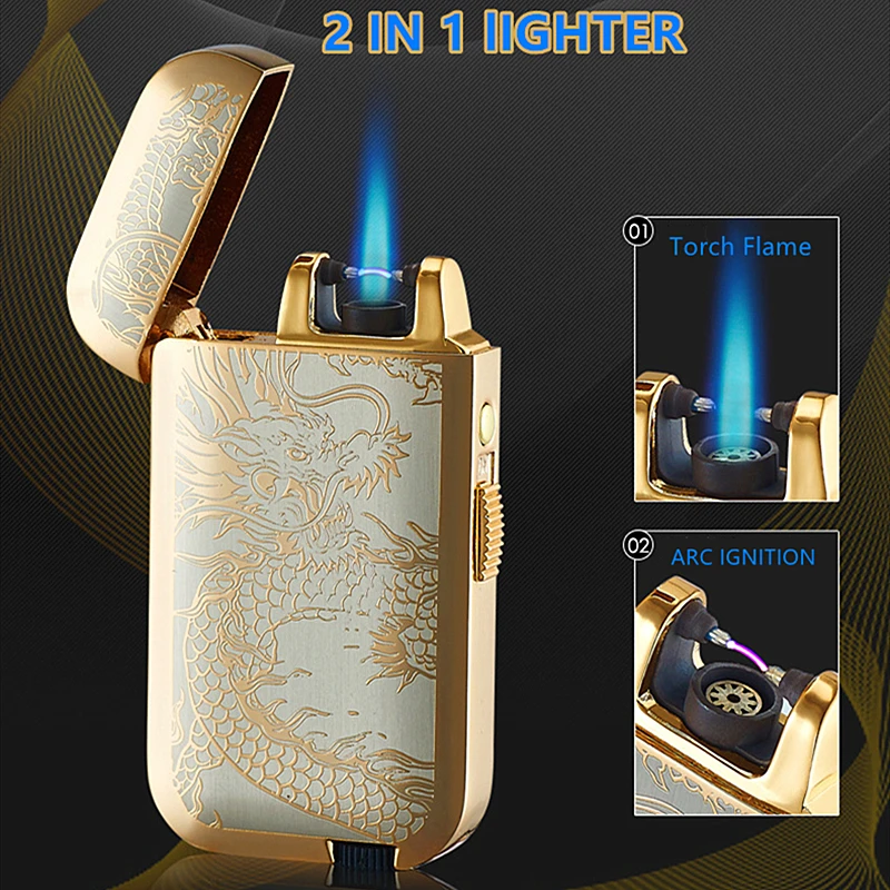 Газовая дуга 2 в 1 Зажигалка заправляемая ветрозащитная электронная USB зарядка