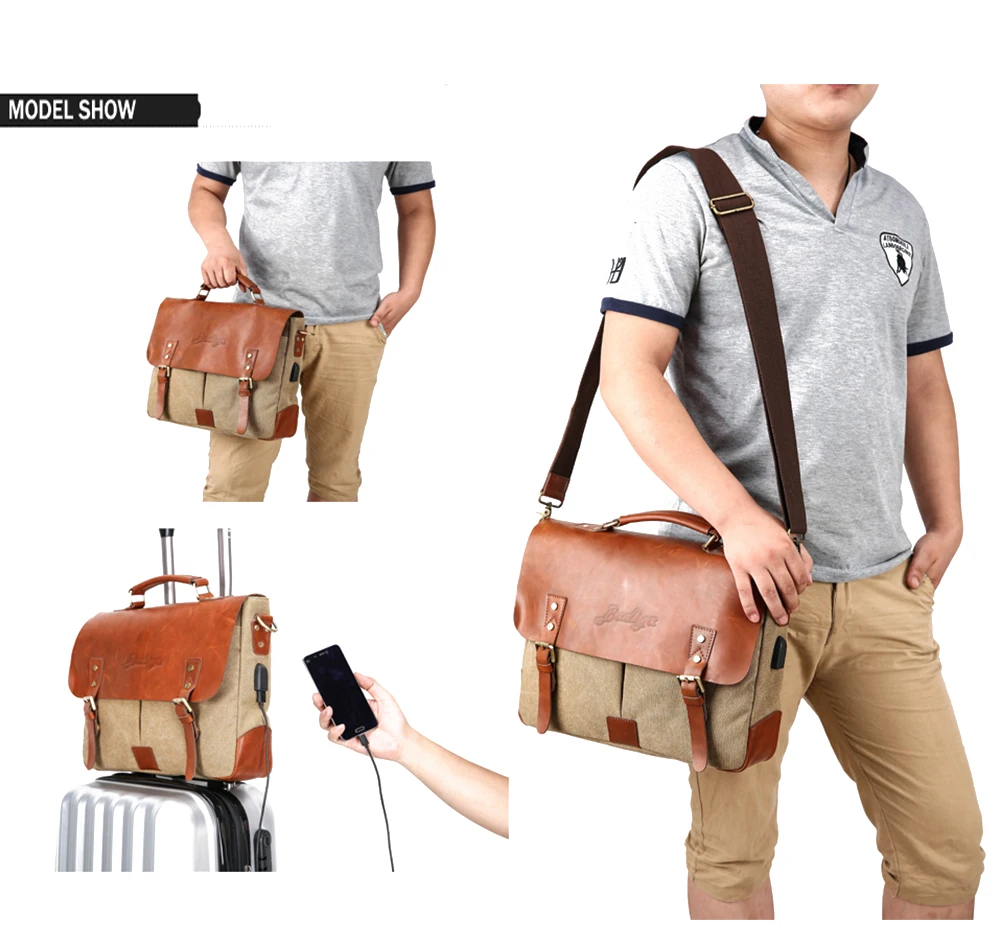 

Vintage Shoulder Bag Men Business Laptop Crossbody Bag Men's Messenger Bags Working Handbags Male USB Charger Genuine Leather