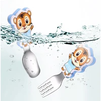 cartoon tiger stainless steel non slip baby training tableware cutlery fork spoon set solid food feeding for kids children gift
