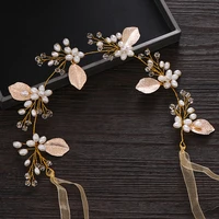 gold tassel pearl headband bridal hair accessories wedding tiara leaf crystal headband bridal tiara wedding hair jewelry