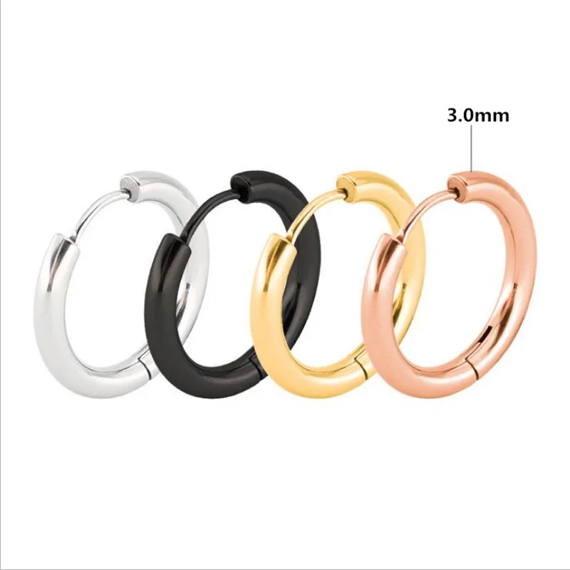 

Men And Women 3.0mm 316 Stainless Steel Brief Circle Hoop Earrings IP Plating No Easy Fade Allergy Free