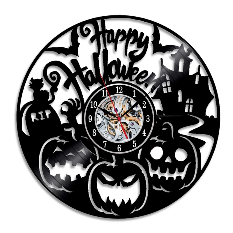 Хэллоуин украшение Череп Призрак Дизайн Виниловая запись настенные часы