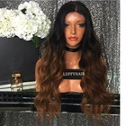 Человеческого волоса коричневого цвета эффектом деграде (переход от темного к волнистые синтетические парики с силиконовой основой средняя часть бразильские 5x5 шелковая основа Синтетические волосы на кружеве парики с детскими волосами 24 дюйма 150 плотность