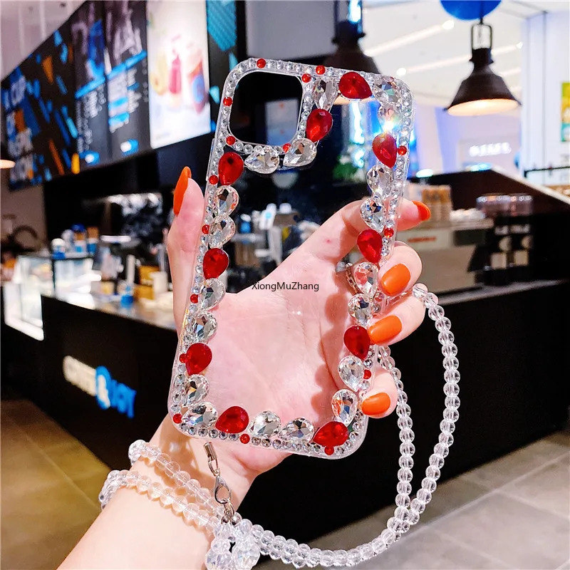 

Glitter Diamond Phone Case for Huawei P Smart 2021 2020 P Smart Pro PSmart Z P Smart Plus Rhinestone Clear Lanyard Soft Cover