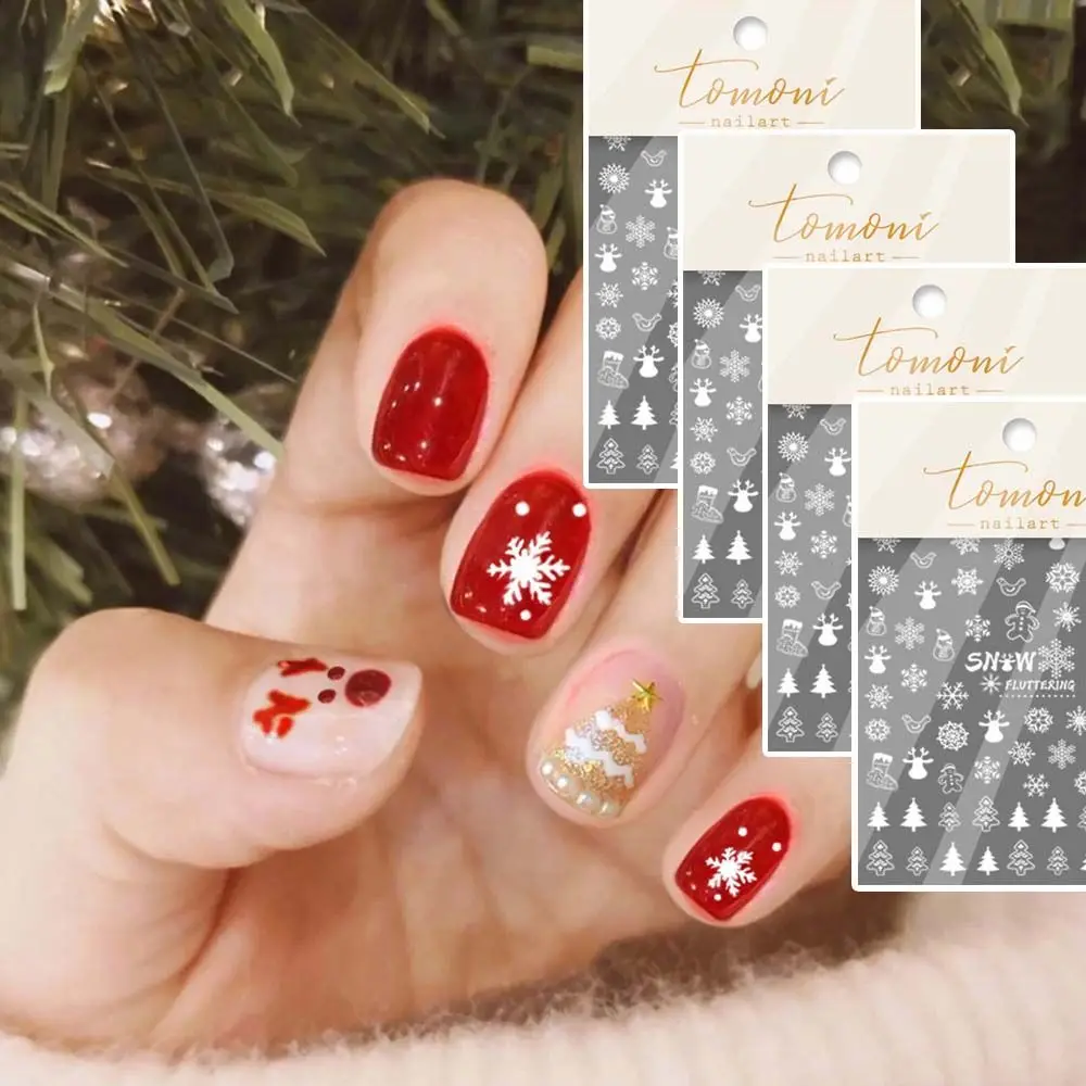 Christmas Series Nail Art Stickers White Relief Snowflake Self Adhesive New Year Kawaii Manicure Accessories | Красота и здоровье