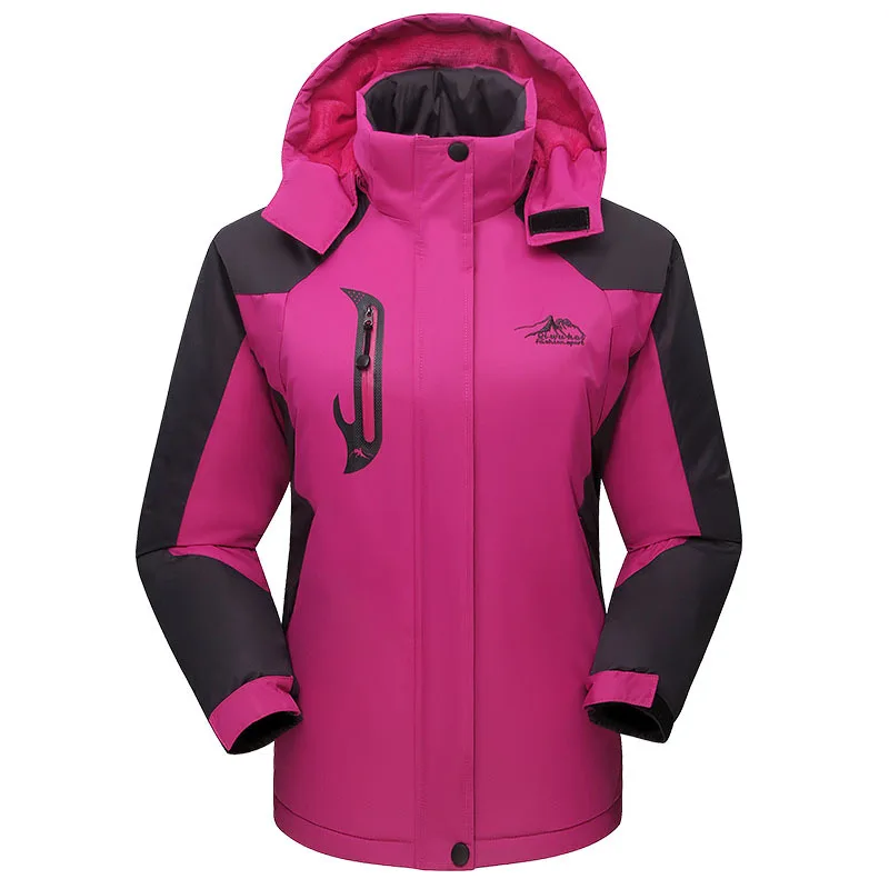 Autumn and winter couple mountaineering warm windproof hooded solid color clothing outdoor riding cold men and women