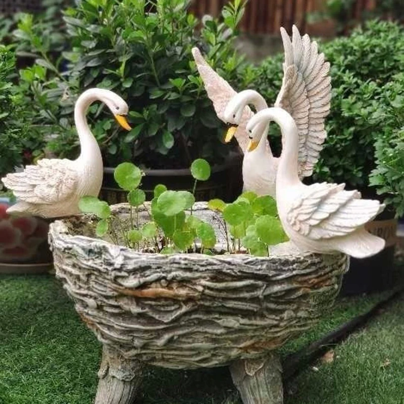 

Resin Swan Ornament Creative Micro Landscape Rockery Furnishing For Outdoor Garden Courtyard Decoration Part Flowerpot Sculpture