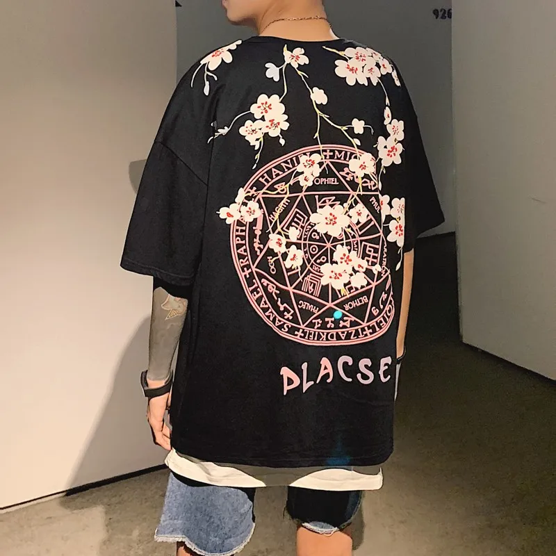 

KEMOY Men Oversized Hip Hop Casual T Shirt Cotton 2021 Summer Mens Harajuku Black T-Shirt Male Loose Cherry Tops Tees 5XL