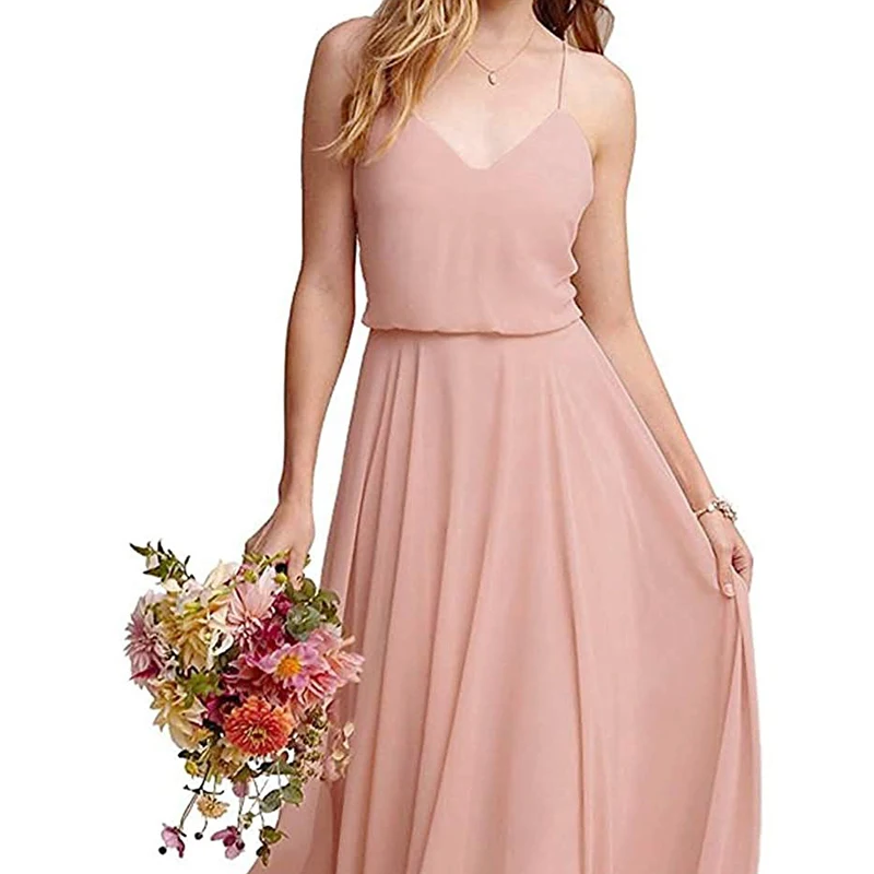 

Женское шифоновое длинное платье до пола, на тонких бретелях, с V-образным вырезом, элегантные платья невесты