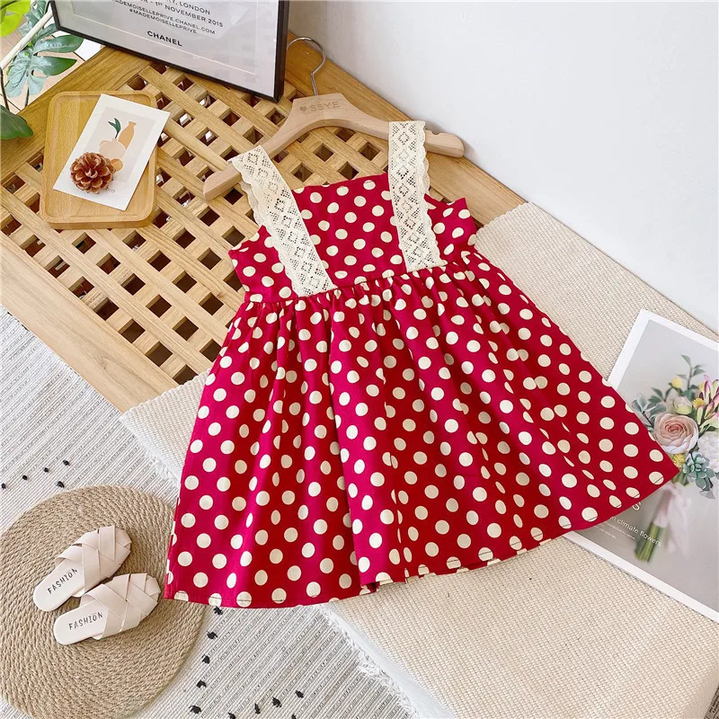 Детское летнее хлопковое платье в горошек без рукавов | Детская одежда и обувь